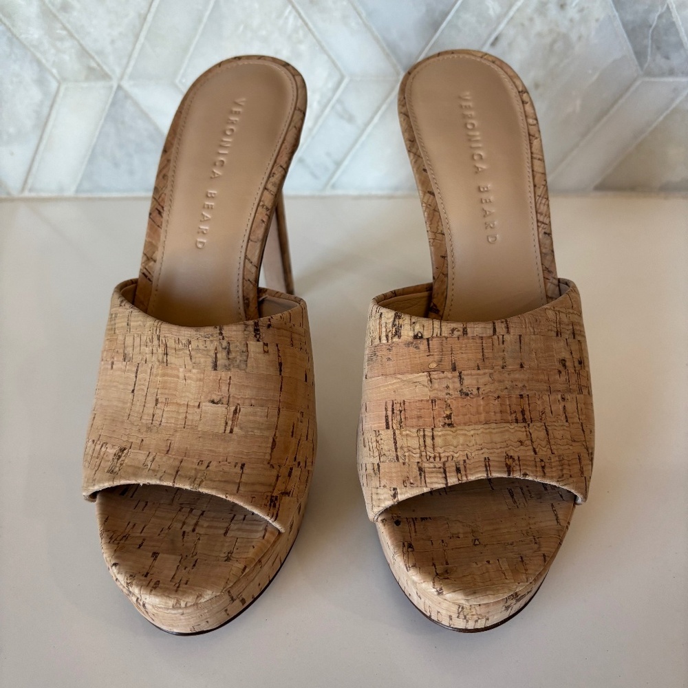 Veronica Beard Dali Tan Natural Cork Platform Heel Size 7 - Picture 2 of 7